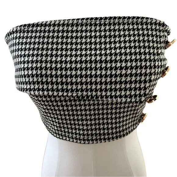 ASOS 4th + Reckless Overlay Bandeau Button Detail Crop Top in Houndstooth EUC - Picture 2 of 8